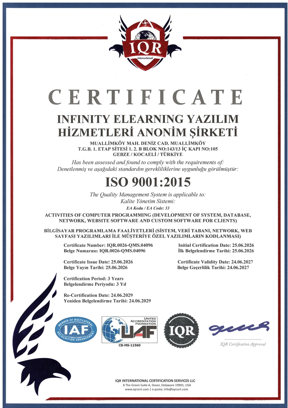 ISO 9001 Sertifikası
