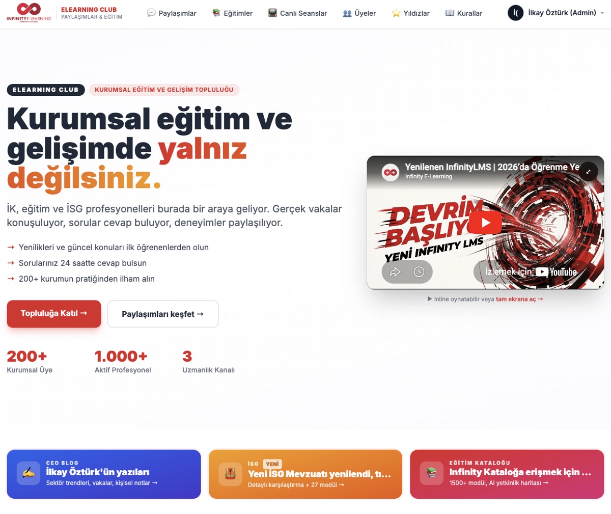 InfinityElearning Club platformu önizleme — kurumsal eğitim topluluğu