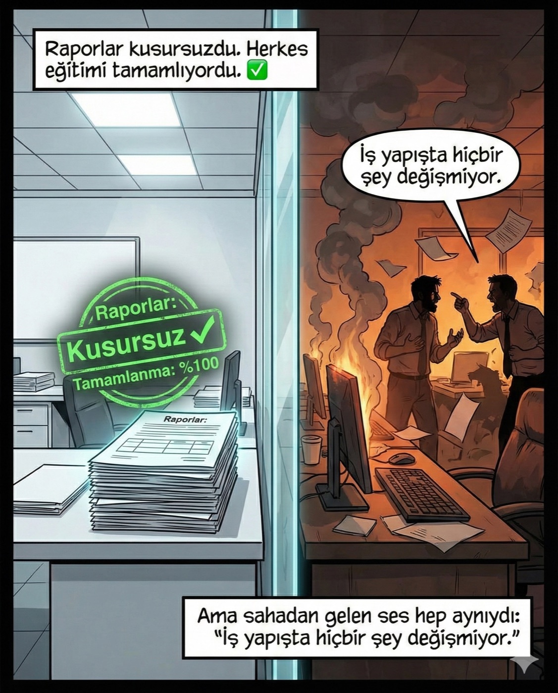 Raporlar kusursuz vs sahada değişmeyen iş